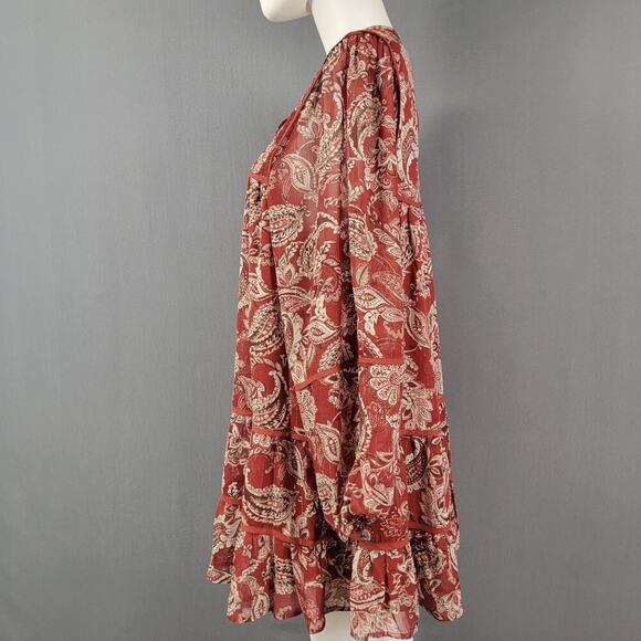 Blue Rain Dress XS Tiered Paisley Boho Chiffon Mini Flowy - Picture 3 of 8